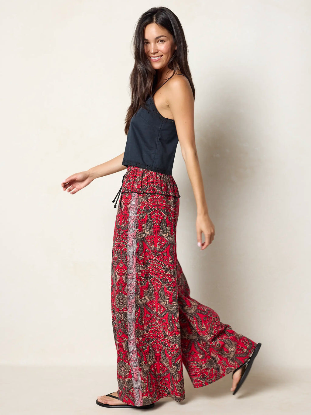 Jade Wide Leg Pants - Hourglass Vines Red