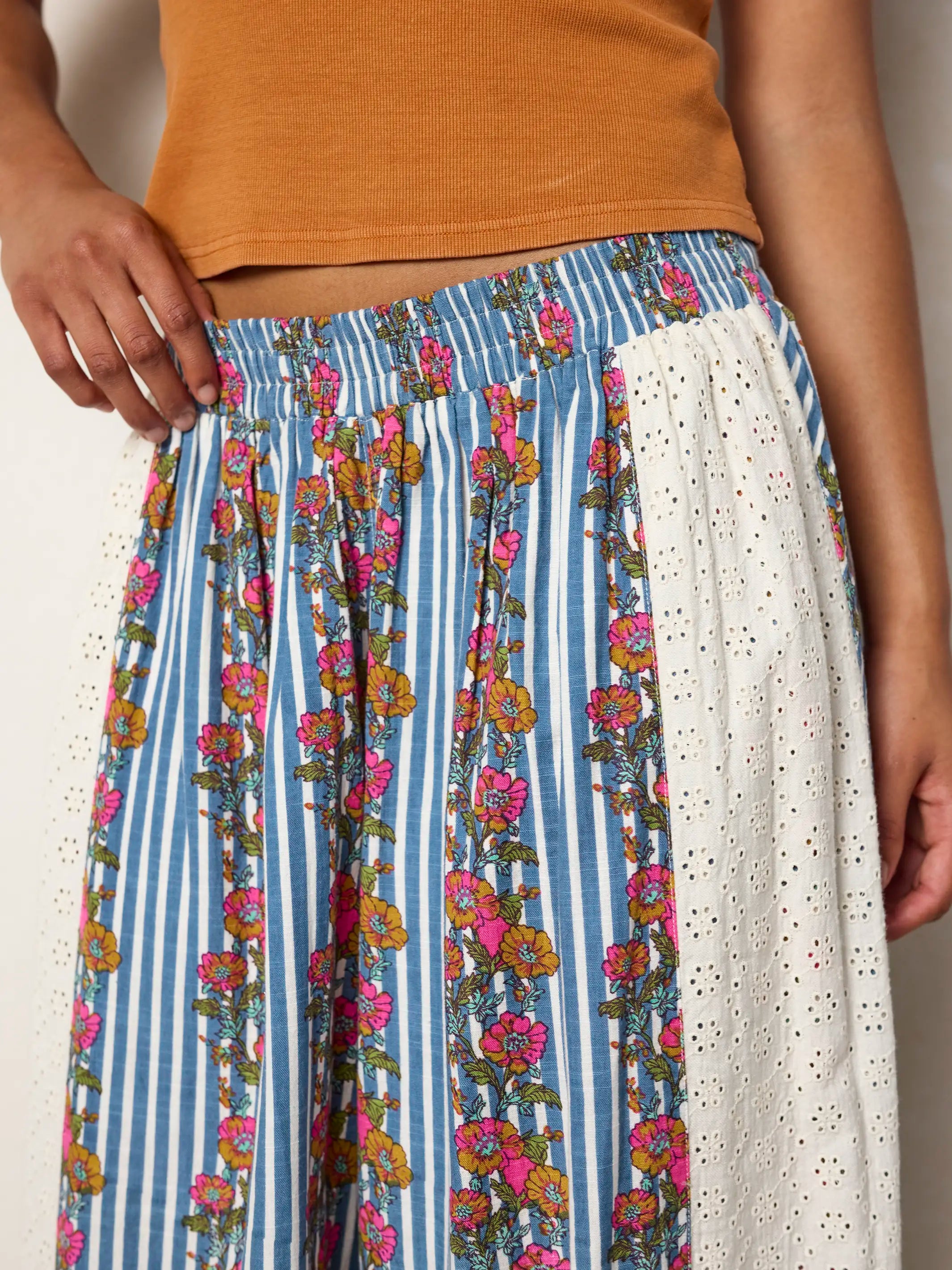 Super Comfy Cotton Wide Leg Pants - Anson Floral Stripe Navy