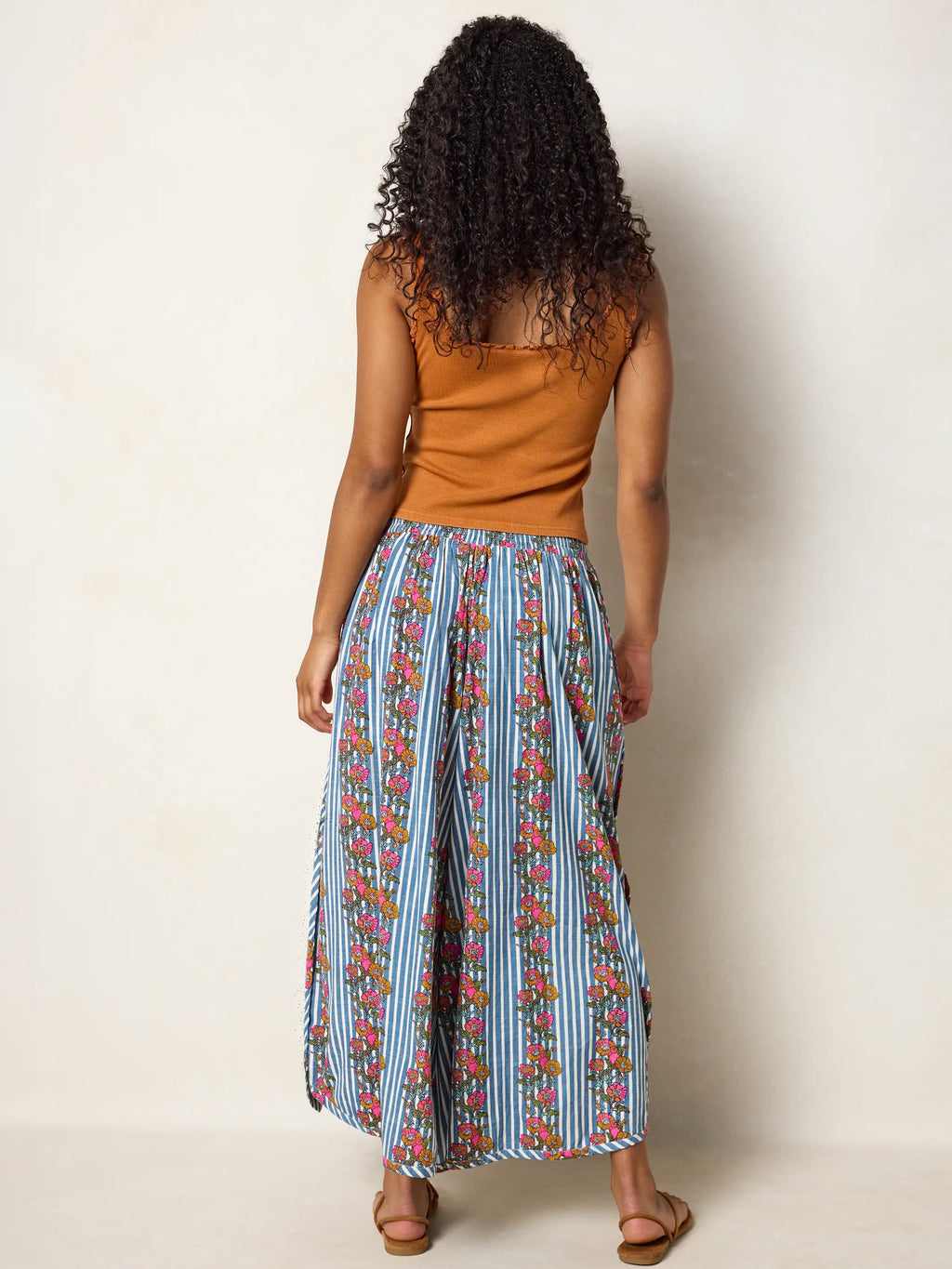 Super Comfy Cotton Wide Leg Pants - Anson Floral Stripe Navy