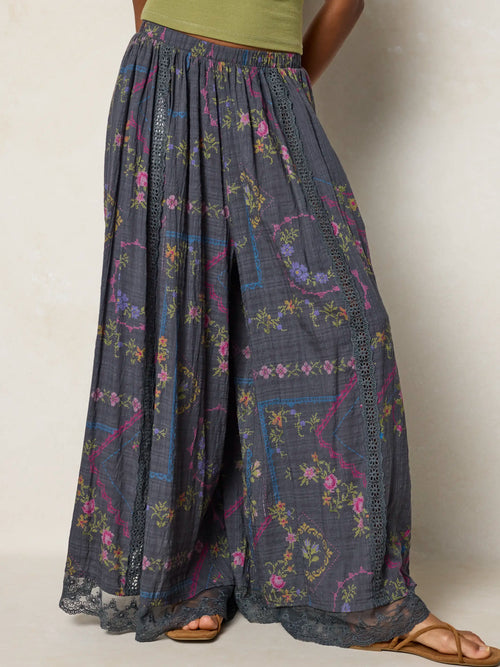 Adeline Wide-Leg Pants - Heirloom Cross Stitch Charcoal