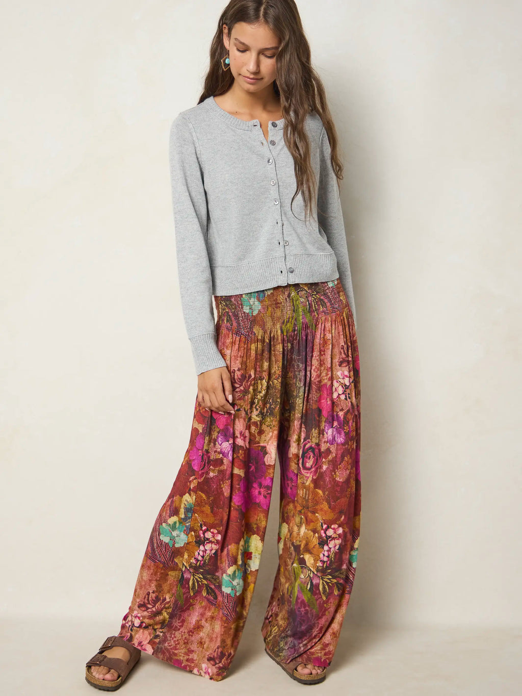 Make A Move ButterSoft Knit Palazzo Pants - Electric Garden Autumn