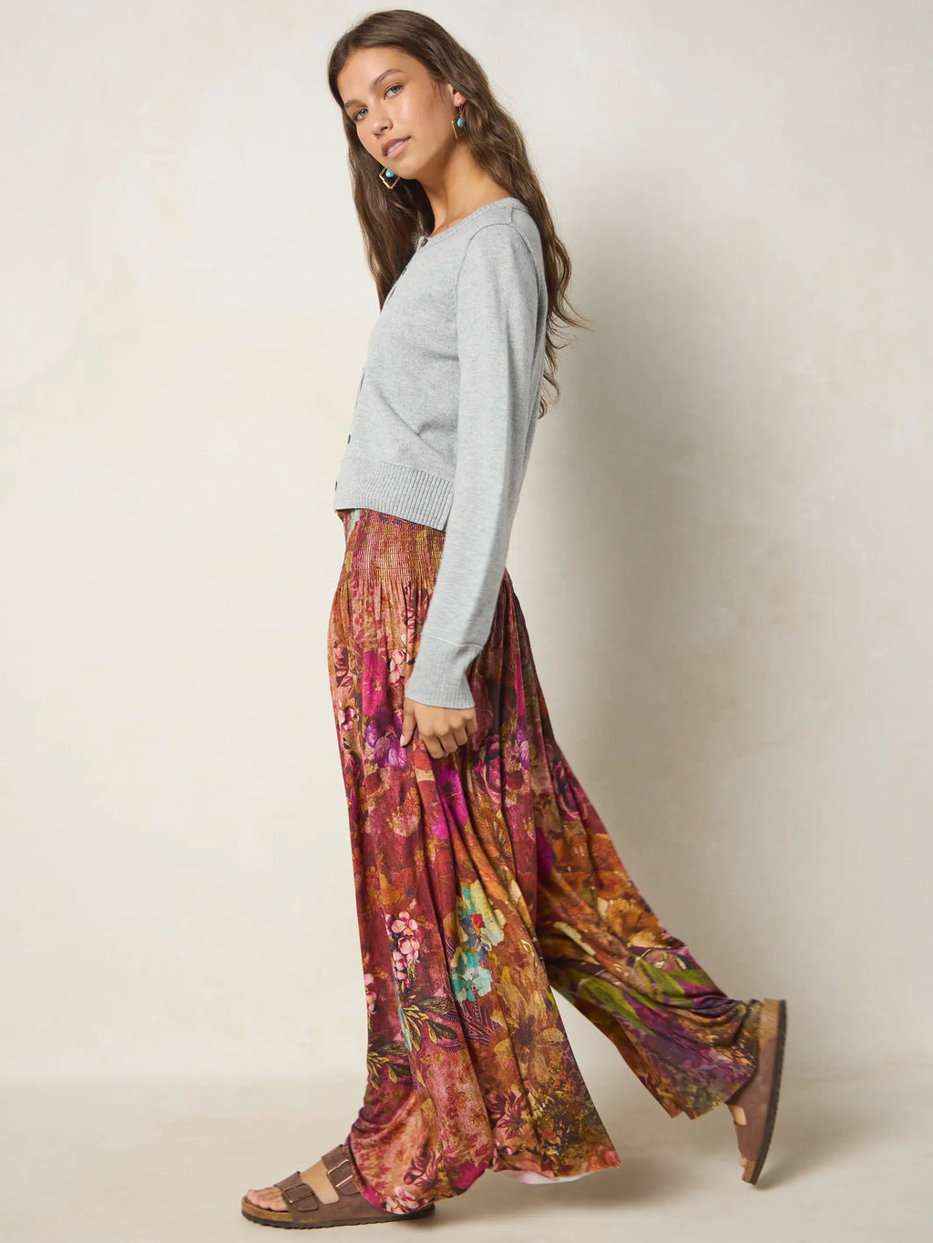 Make A Move ButterSoft Knit Palazzo Pants - Electric Garden Autumn