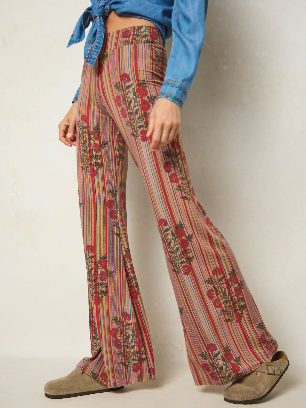 Cali Knit Flare Pants - Batik Garden Red