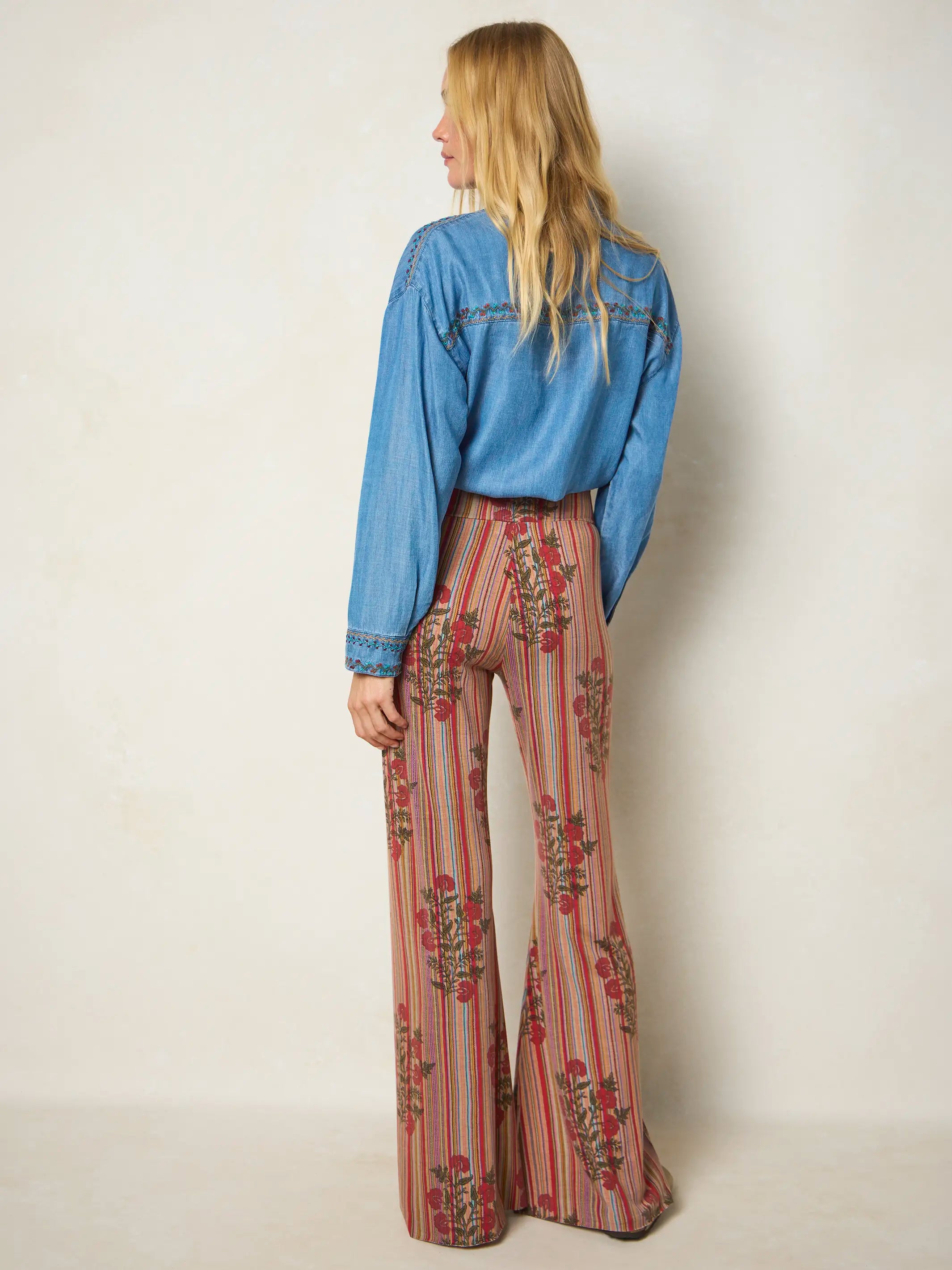 Cali Knit Flare Pants - Batik Garden Red