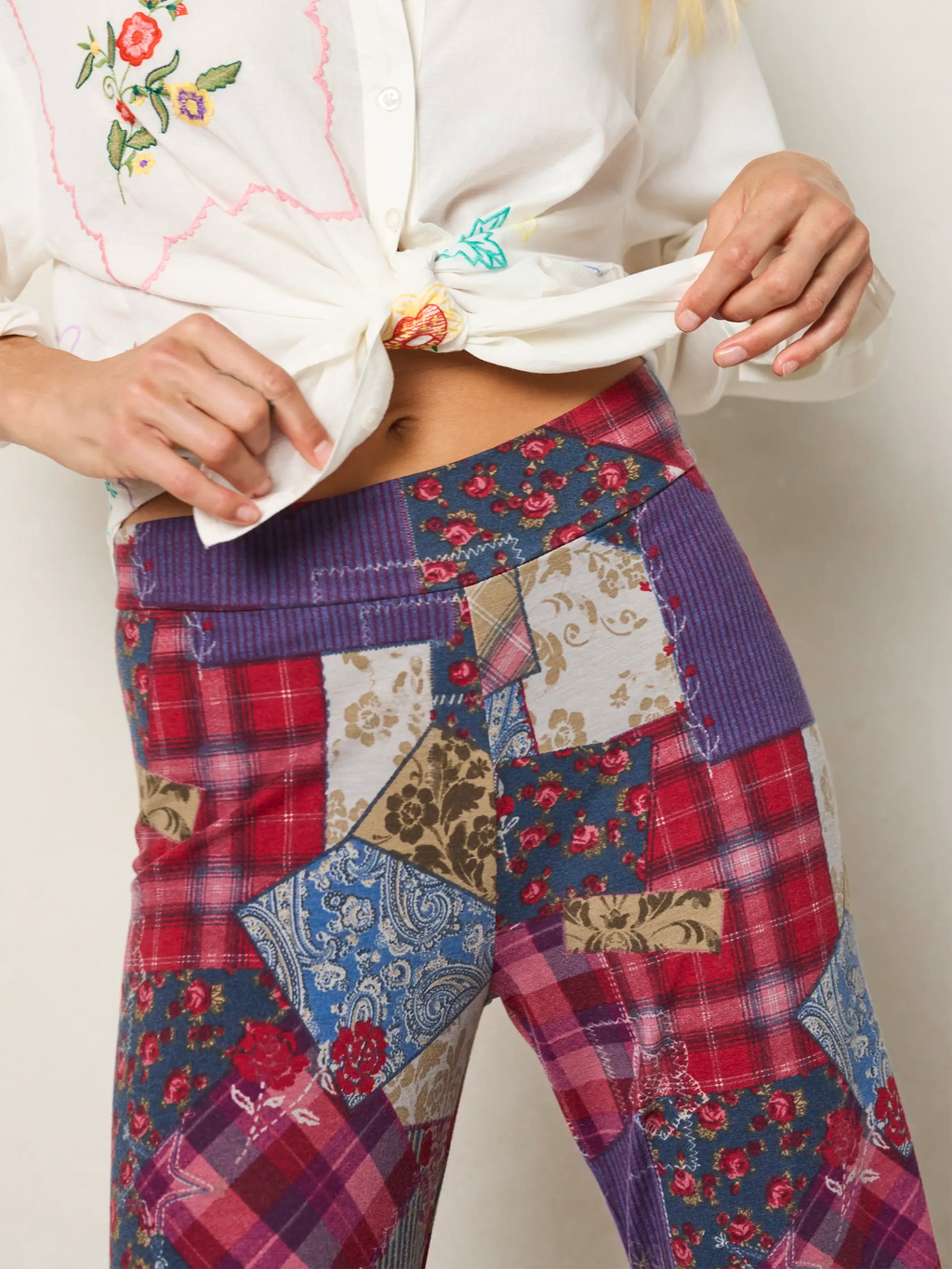 Cali Knit Flare Pants - Aspen Patchwork Burgundy