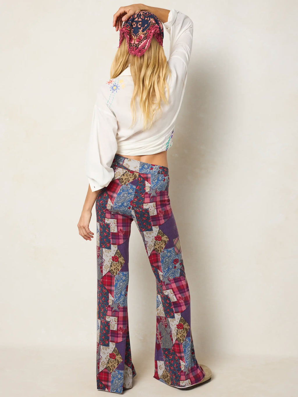 Cali Knit Flare Pants - Aspen Patchwork Burgundy