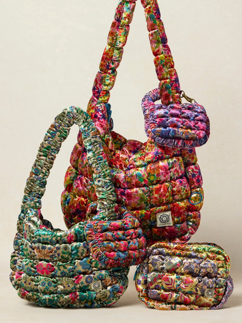 Dana Velvet Puffy Pouch - Mandala Folk Patchwork