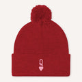 Queen Tiny Embroidery Detail Pom Pom Beanie Hat