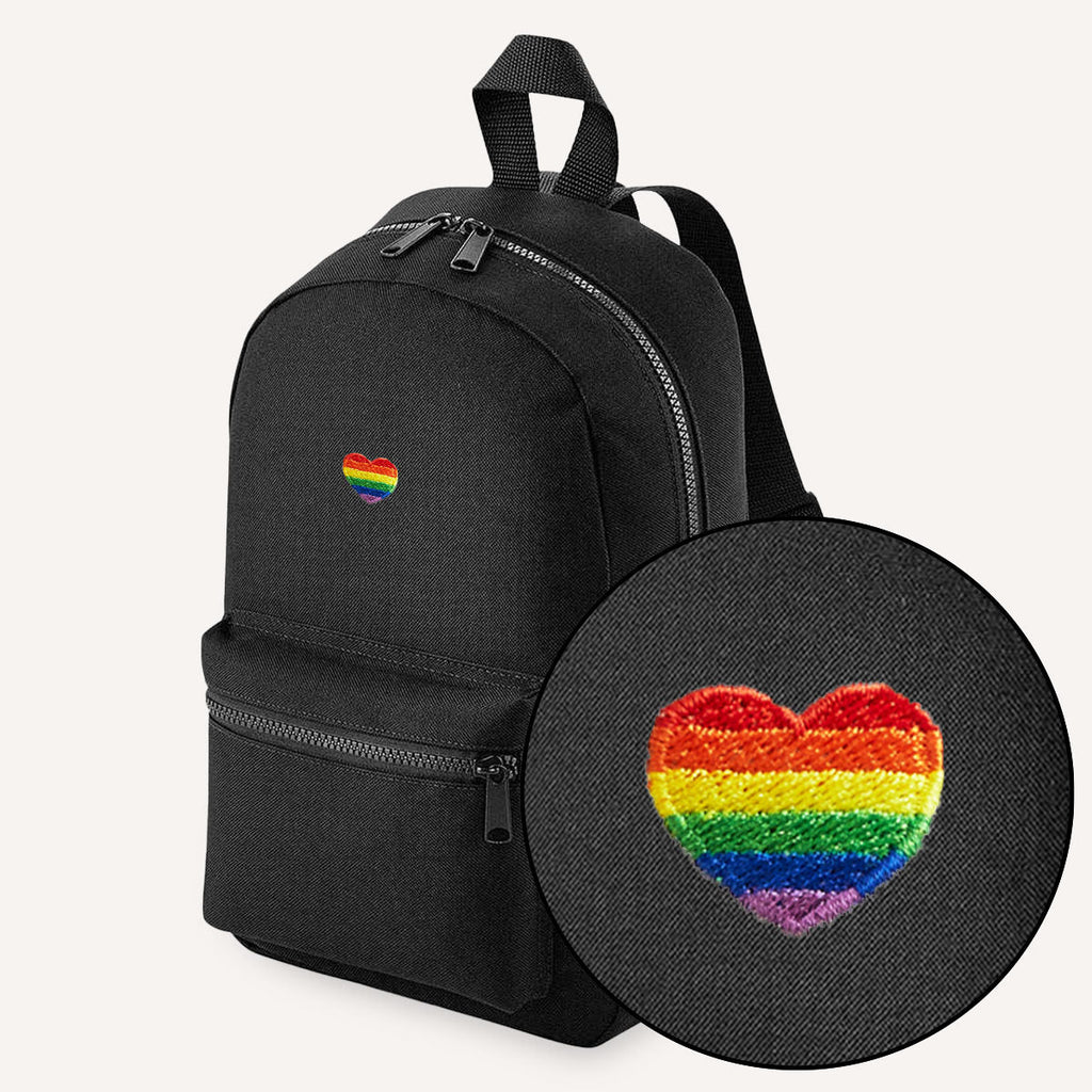 Rainbow Heart Embroidered Mini Backpack