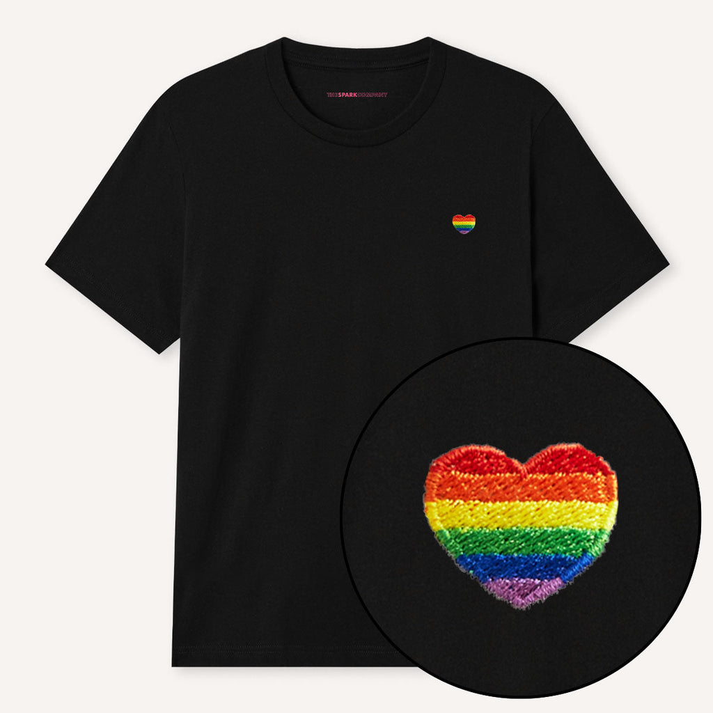 Rainbow Heart Embroidery Detail T-Shirt
