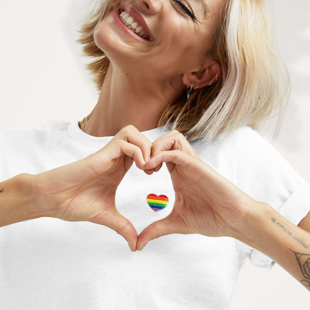 Rainbow Heart Embroidery Detail T-Shirt