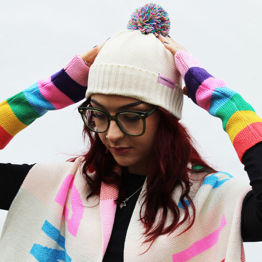 Rainbow Pom Pom Beanie