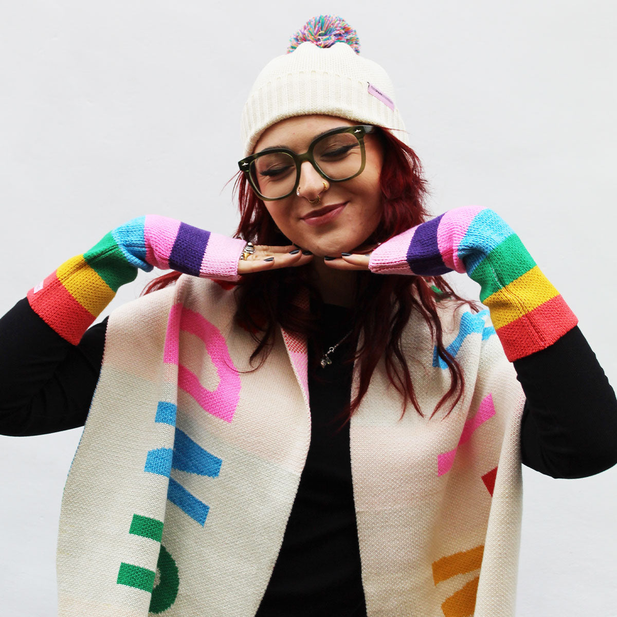 Rainbow Pom Pom Beanie