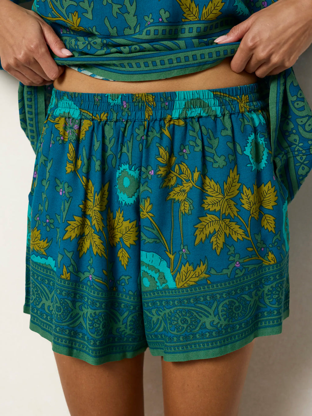 Maribel Shorts - Teal Sage Border