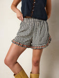 Get Up & Go Embroidered Cotton Shorts - Black Gingham