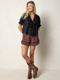 Get Up & Go Embroidered Cotton Shorts - Rust Gingham