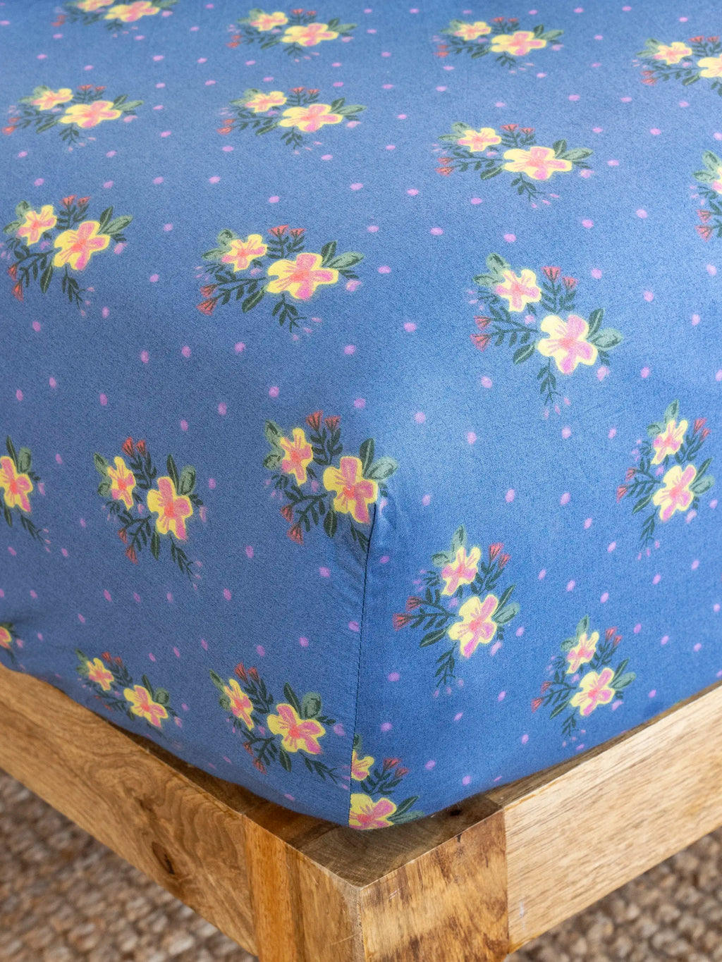 Mix & Match Cotton Fitted Sheet - Blue Nora
