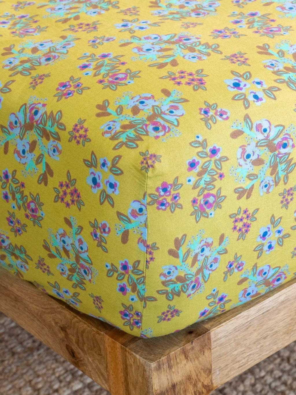 Mix & Match Cotton Fitted Sheet - Chartreuse Bouquet Blooms