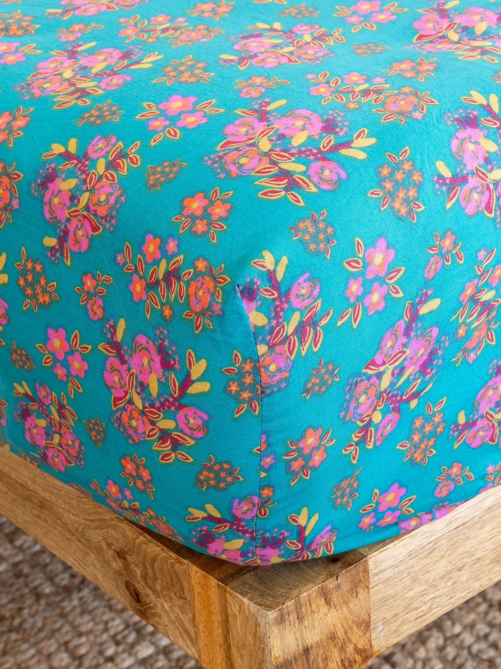 Mix & Match Cotton Fitted Sheet - Teal Bouquet Blooms