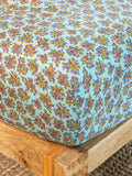 Mix & Match Cotton Fitted Sheet - Turquoise Folk Floral