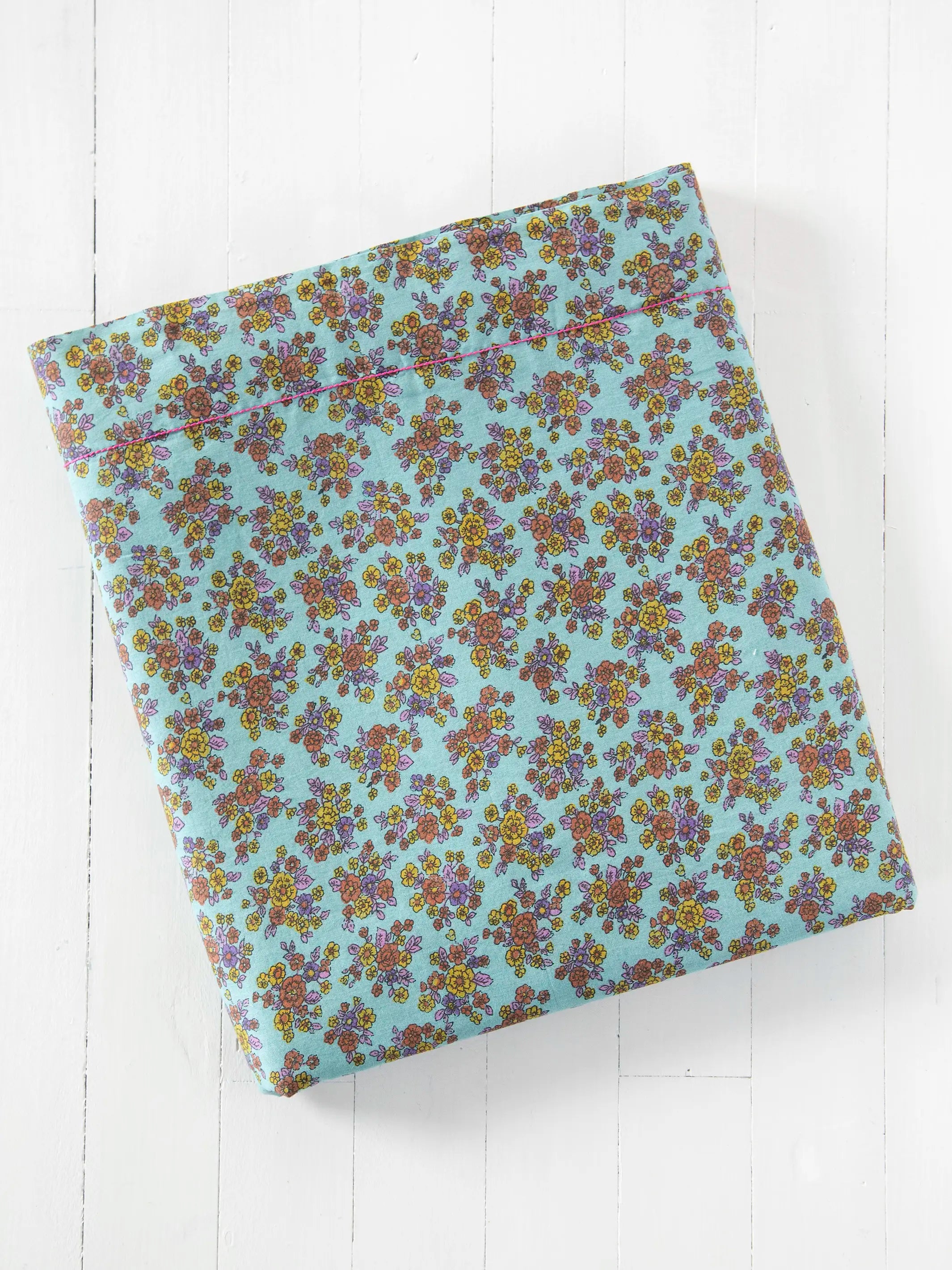 Mix & Match Cotton Flat Sheet - Turquoise Folk Floral