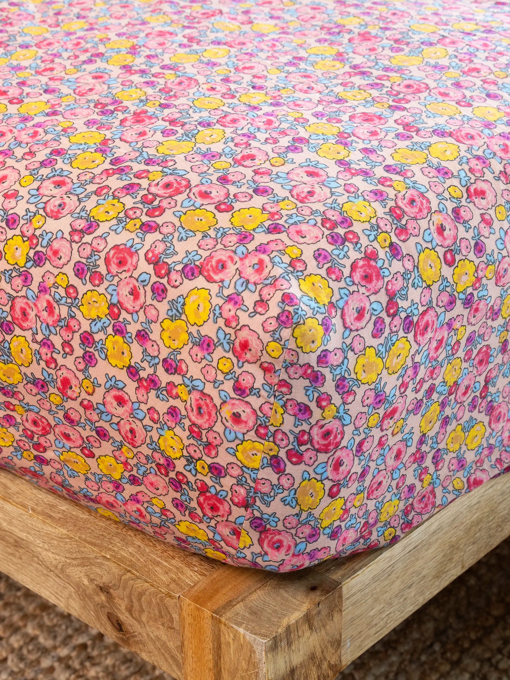 Mix & Match Cotton Fitted Sheet - Pink Retro Calico