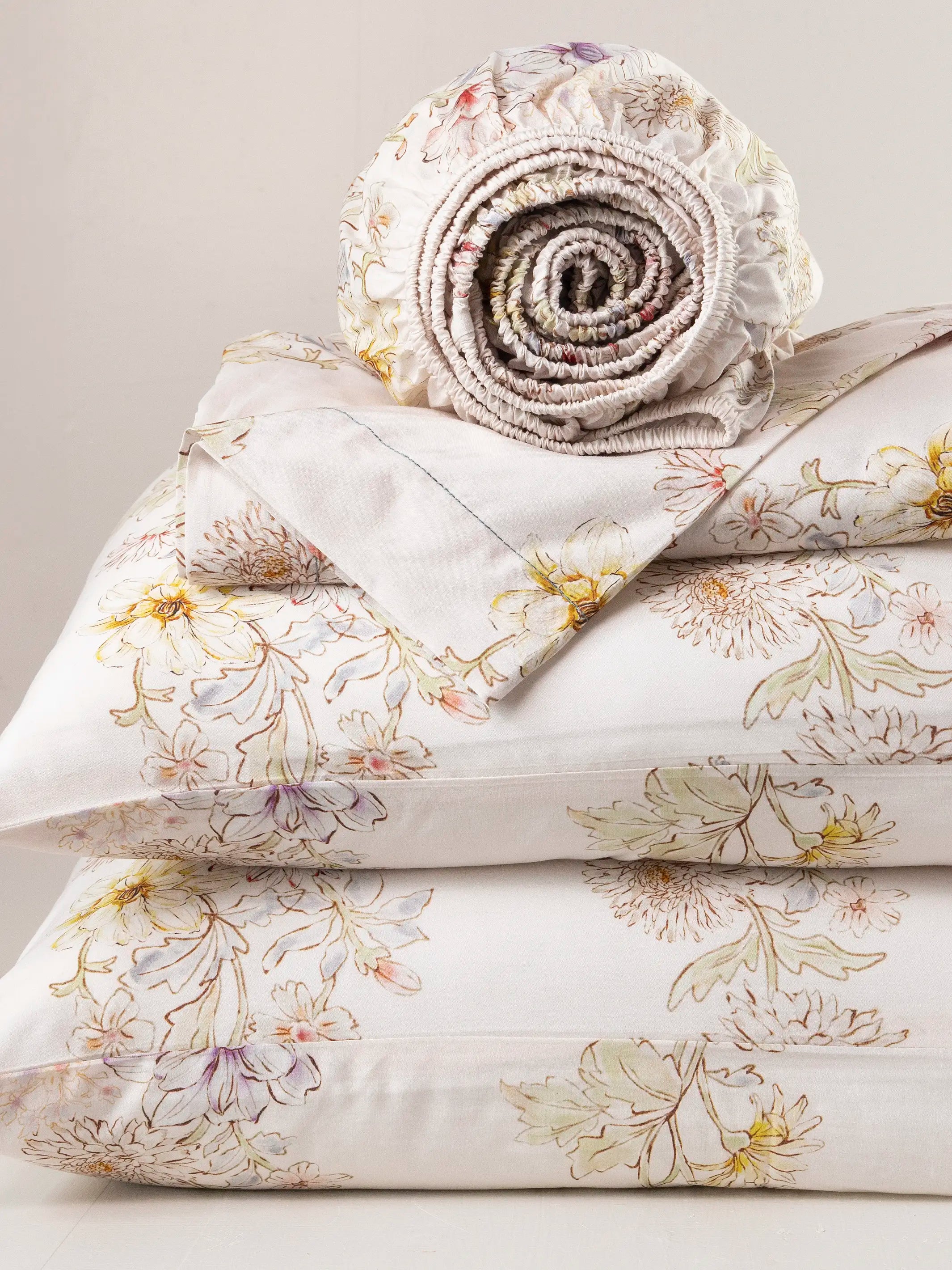 Sooo Soft Cotton Sheet Set - Ivory Dahlia Rows