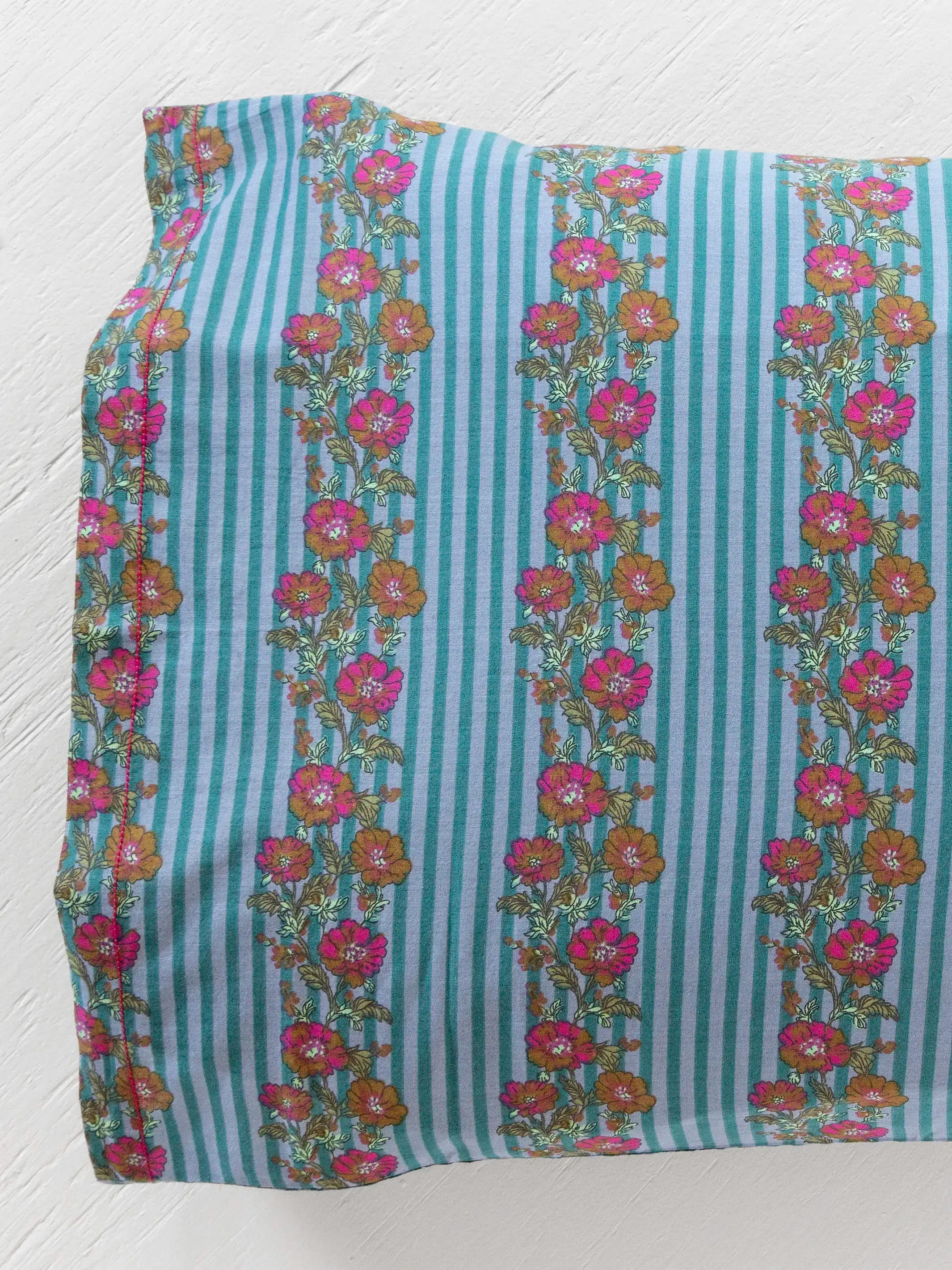Mix & Match Cotton Pillowcase, Single - Blue Floral Stripe