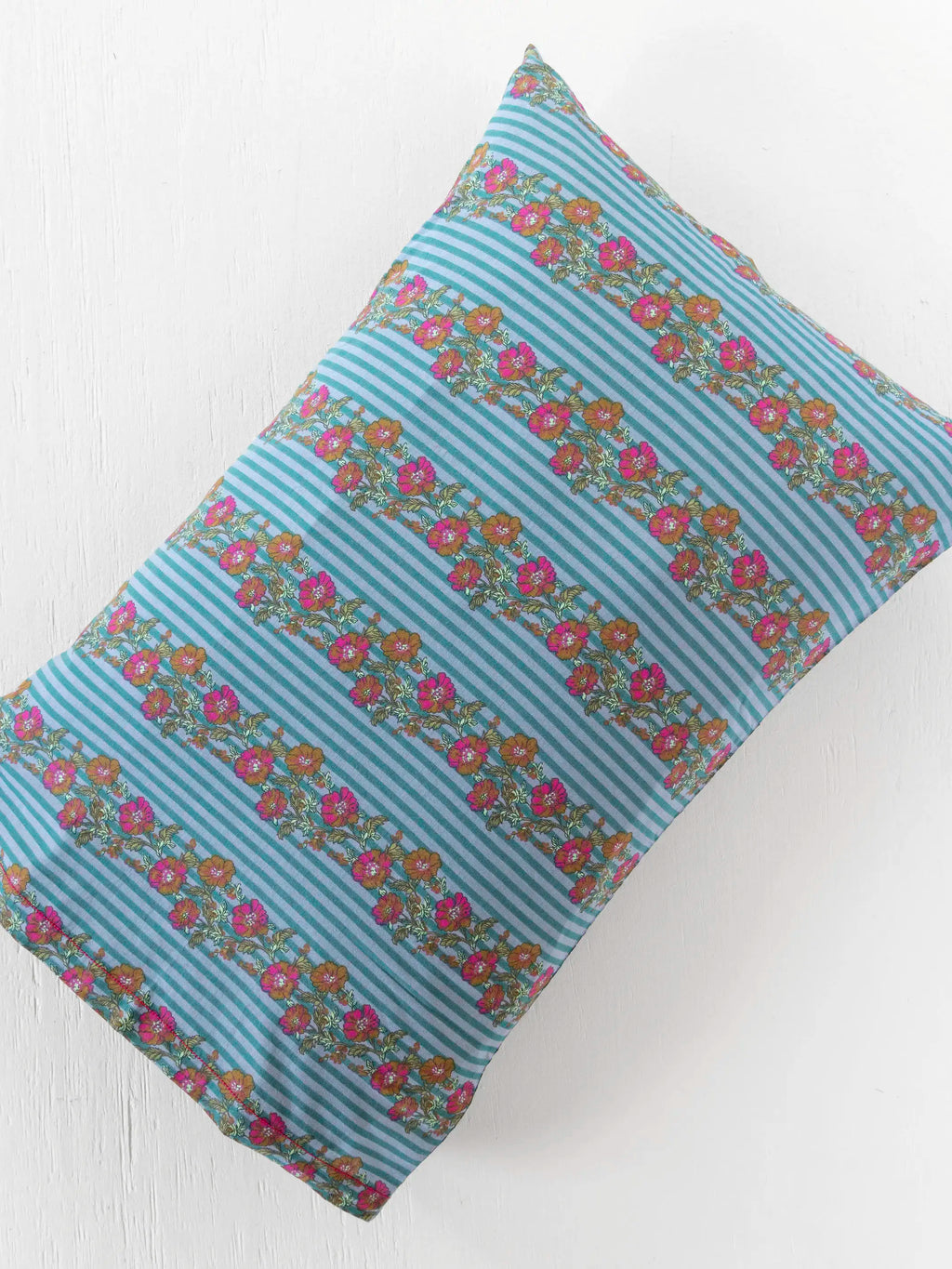 Mix & Match Cotton Pillowcase, Single - Blue Floral Stripe