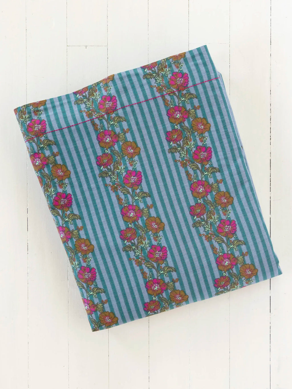Mix & Match Cotton Flat Sheet - Blue Floral Stripe