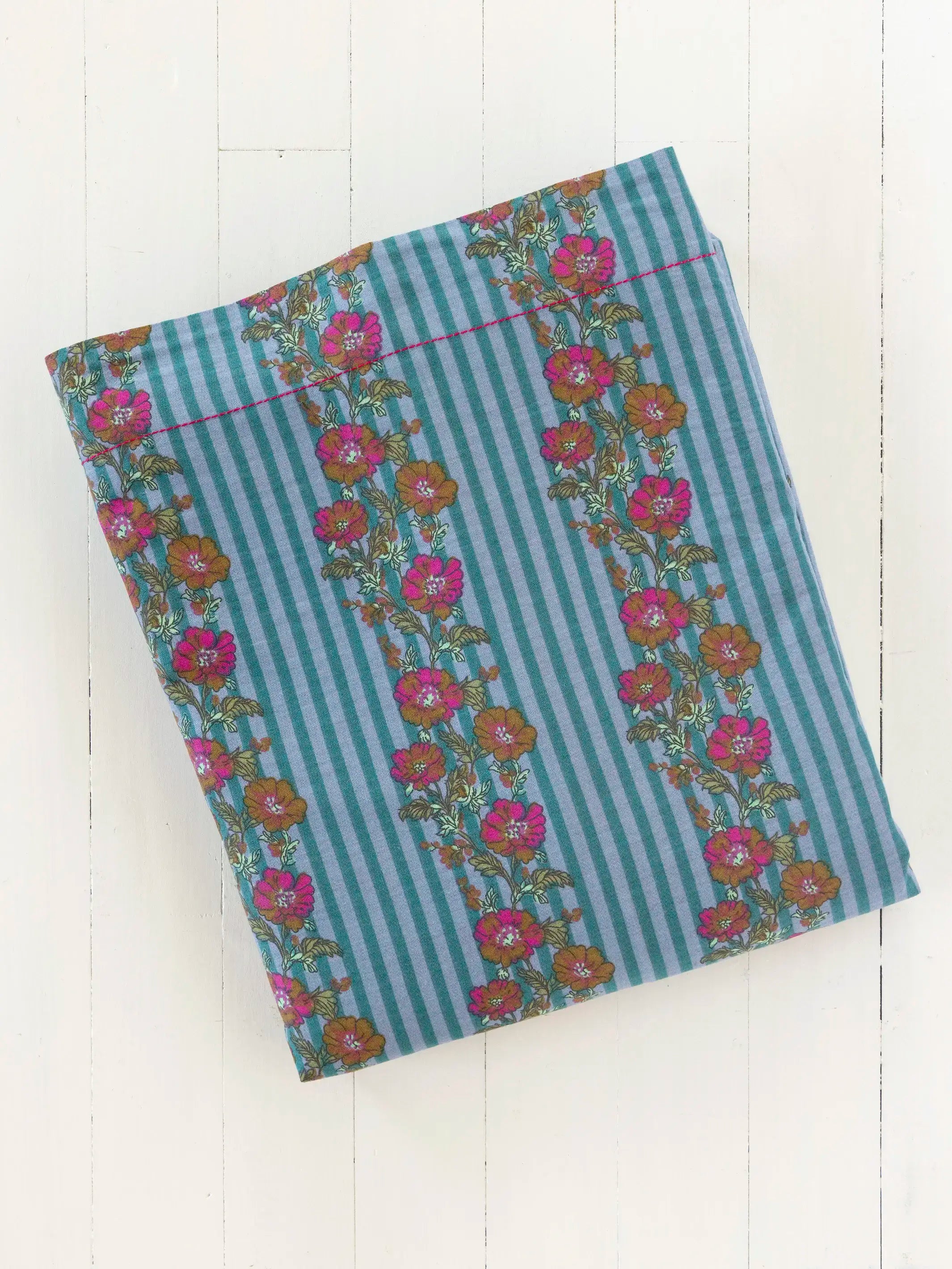 Mix & Match Cotton Flat Sheet - Blue Floral Stripe