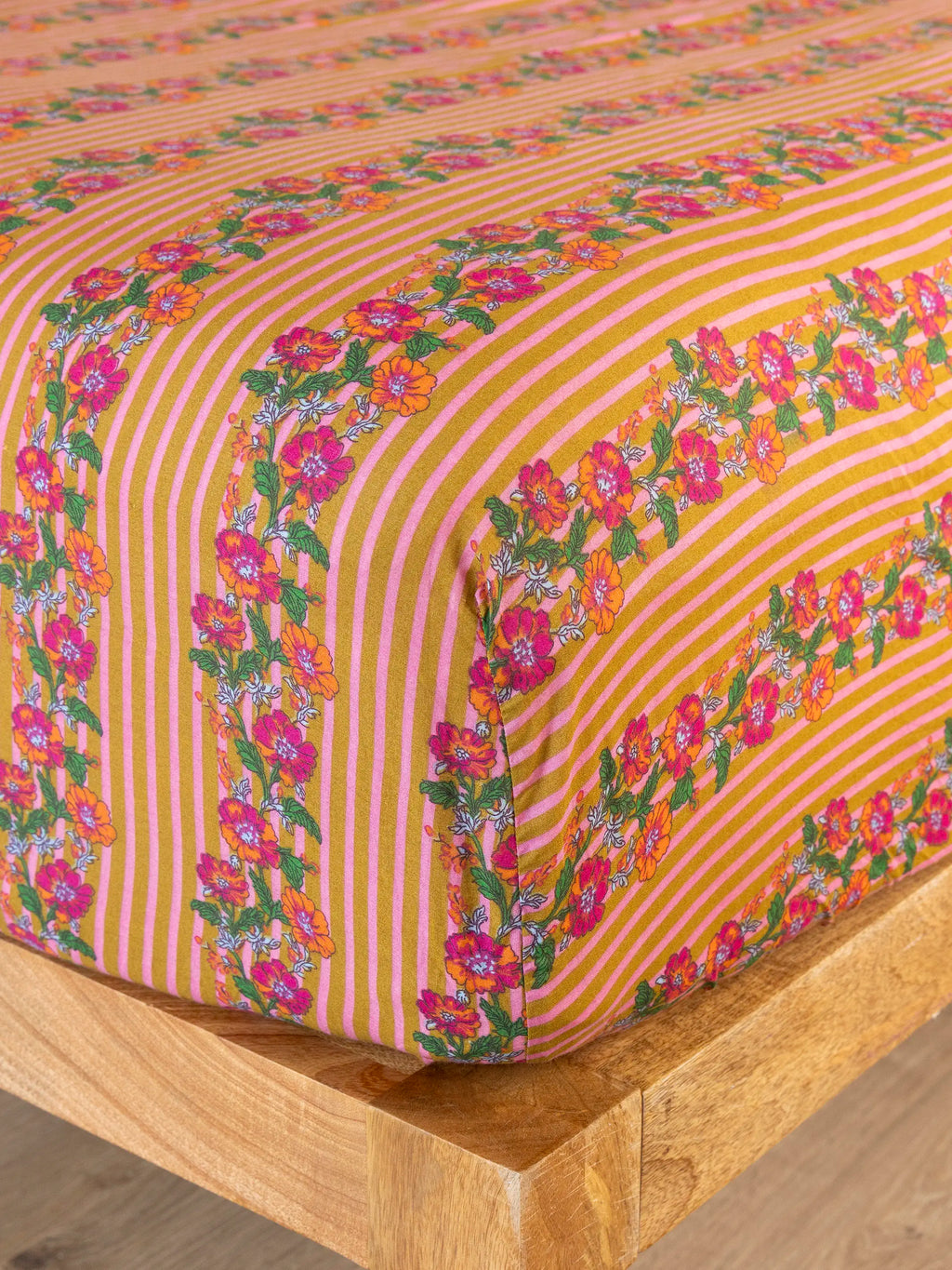 Mix & Match Cotton Fitted Sheet - Pink Floral Stripe