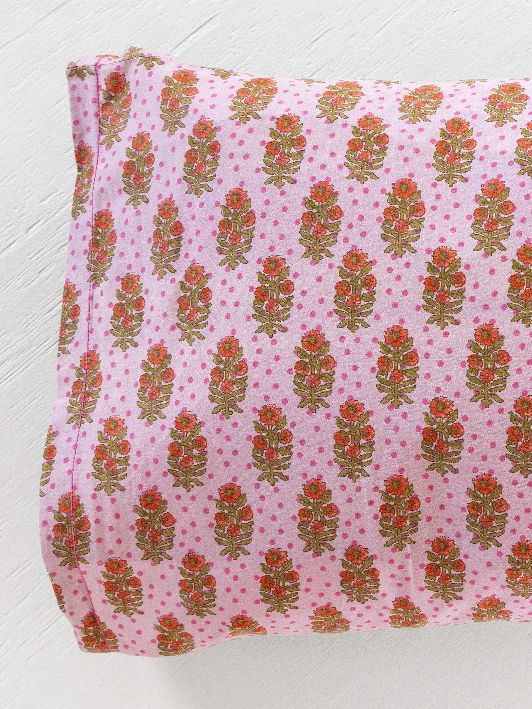 Mix & Match Cotton Pillowcase, Single - Pink Polka Dot