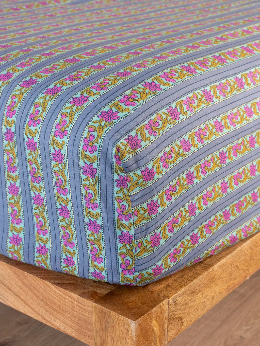 Mix & Match Cotton Fitted Sheet - Indigo Vines