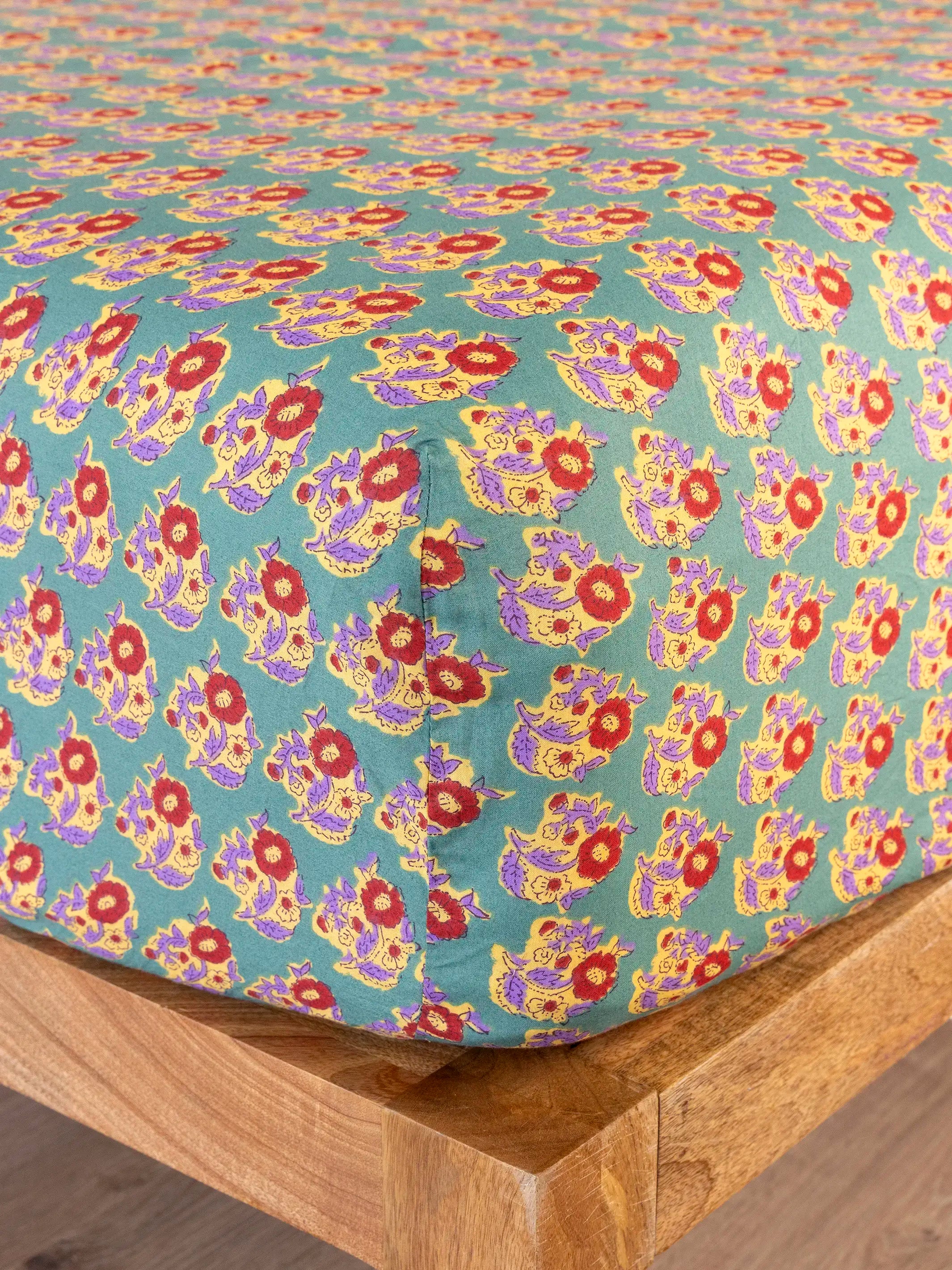 Mix & Match Cotton Fitted Sheet - Teal Fields