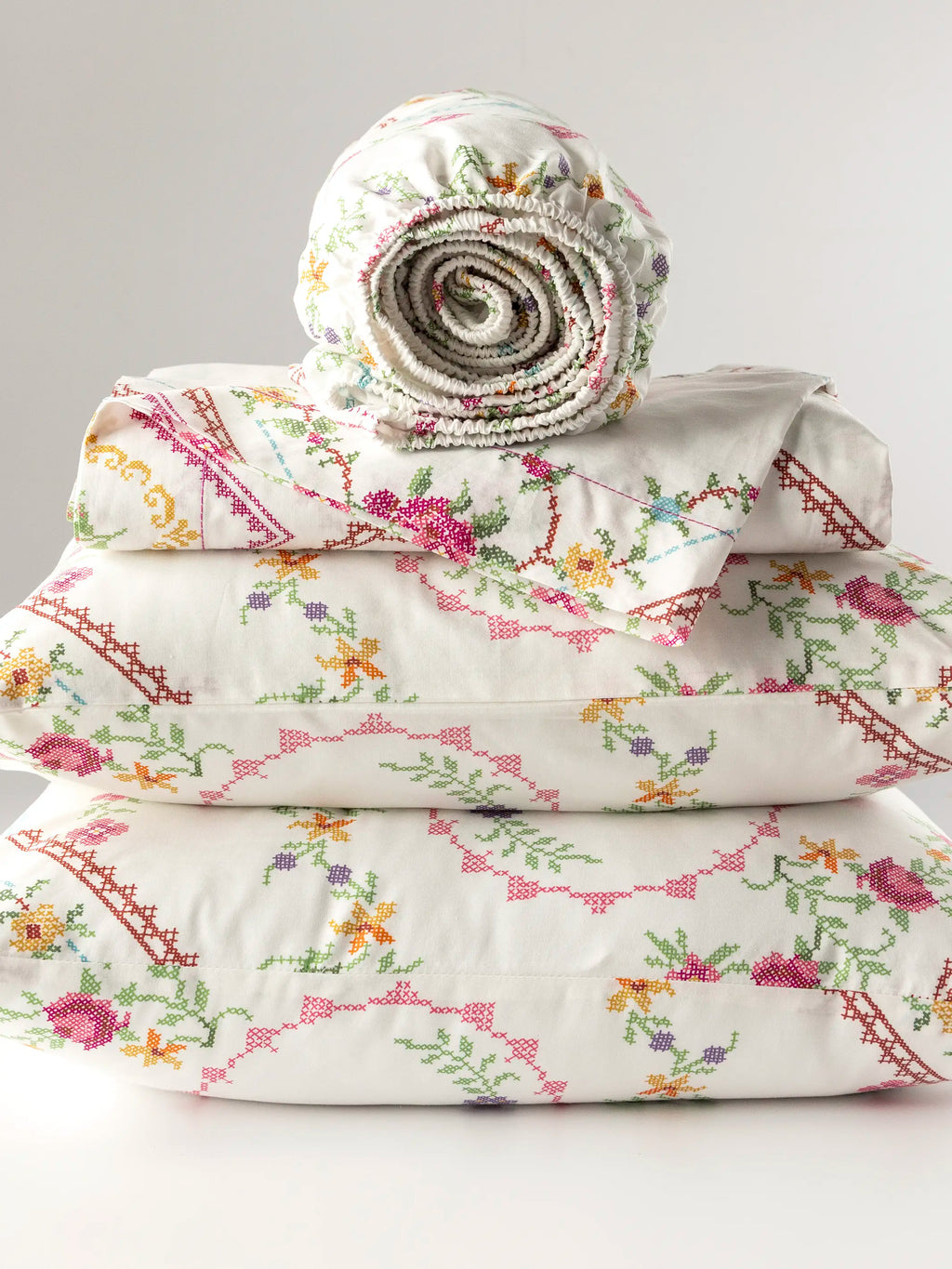 Sooo Soft Cotton Sheet Set - Heirloom Cross Stitch Ivory