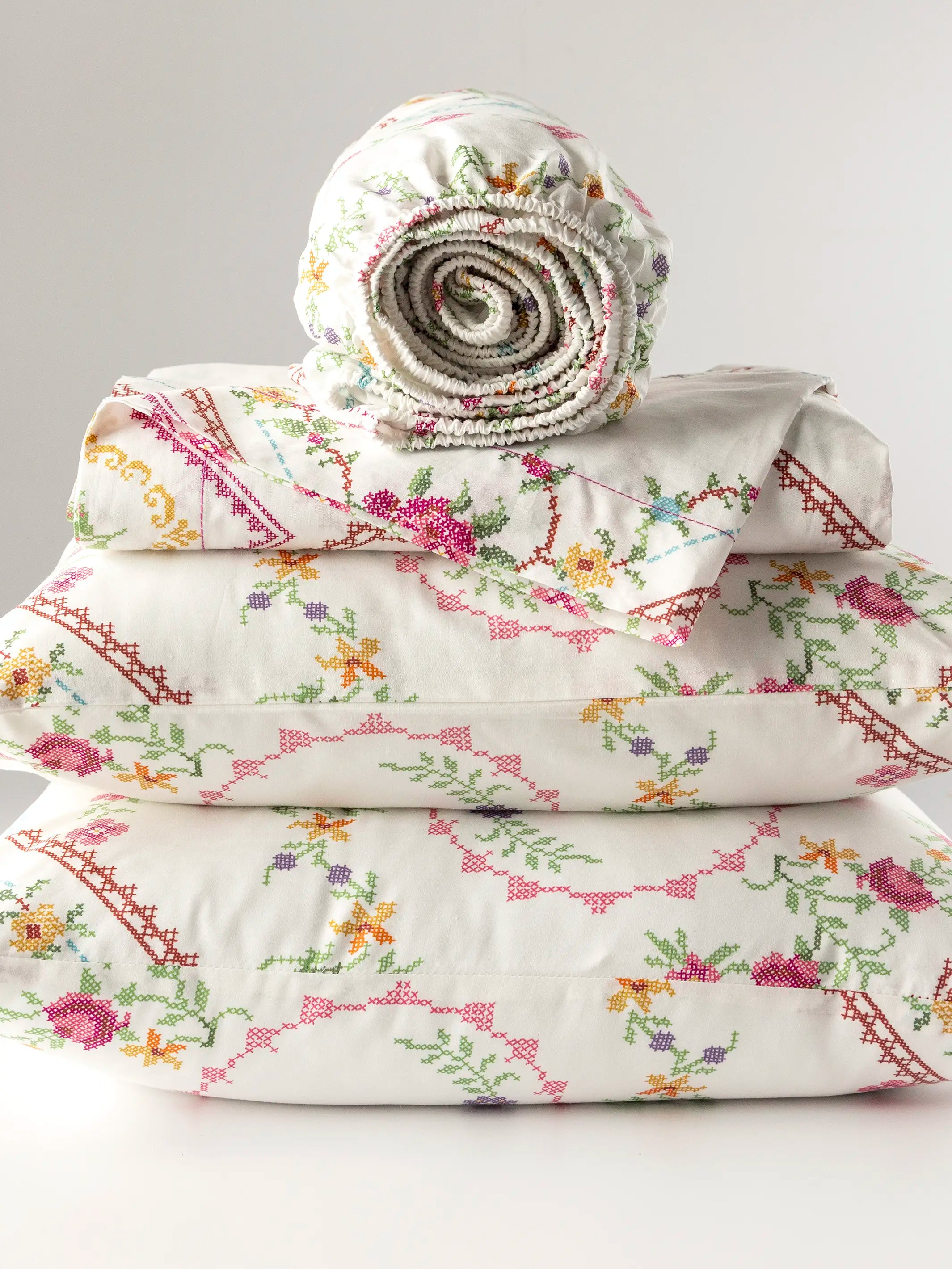 Sooo Soft Cotton Sheet Set - Heirloom Cross Stitch Ivory