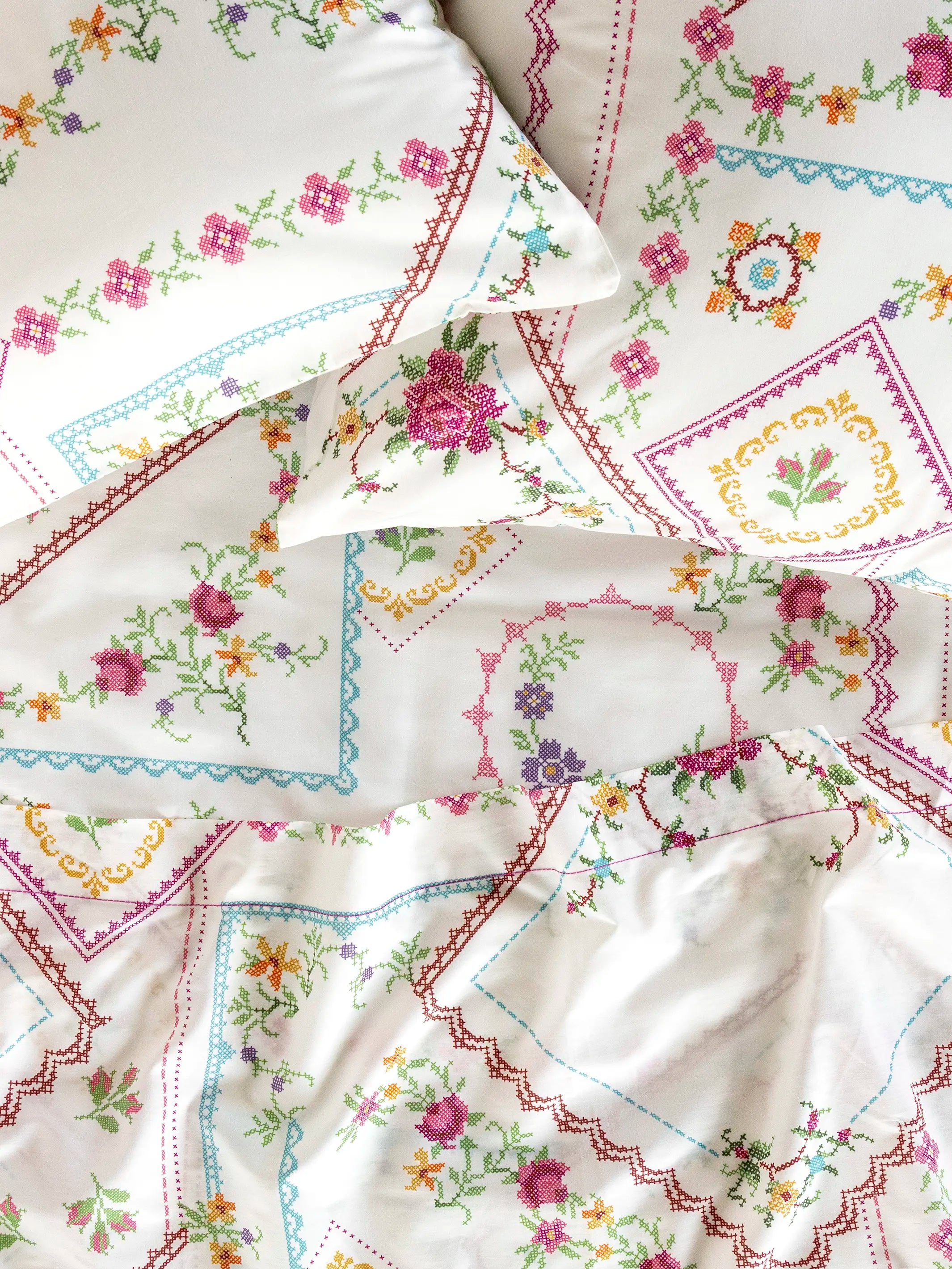Sooo Soft Cotton Sheet Set - Heirloom Cross Stitch Ivory