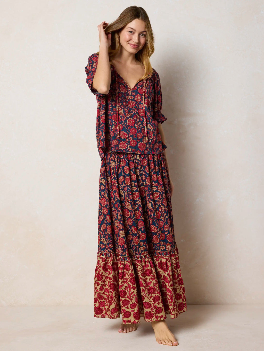 Flora Convertible Cotton Maxi Skirt - Ornate Paisley Navy