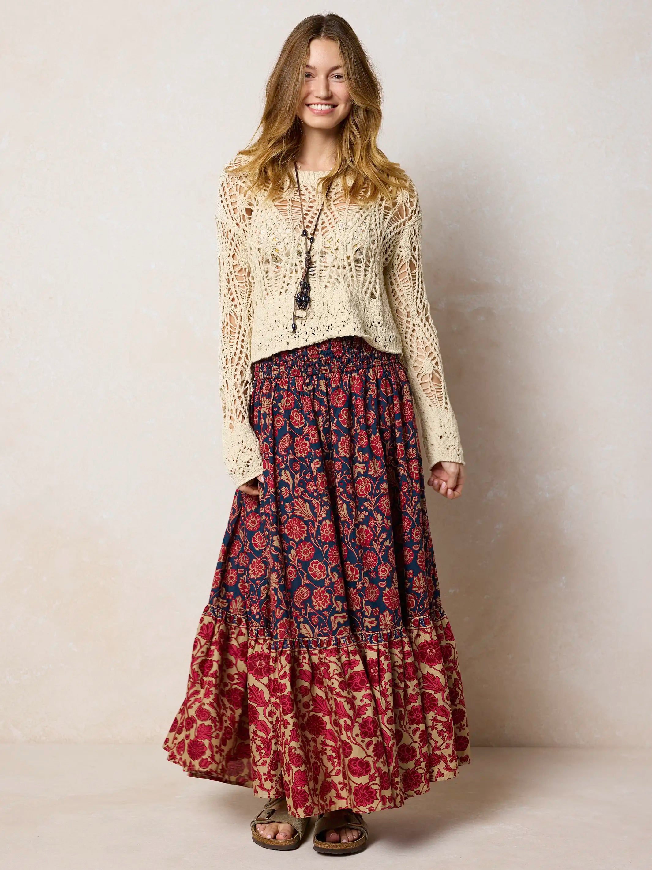 Flora Convertible Cotton Maxi Skirt - Ornate Paisley Navy