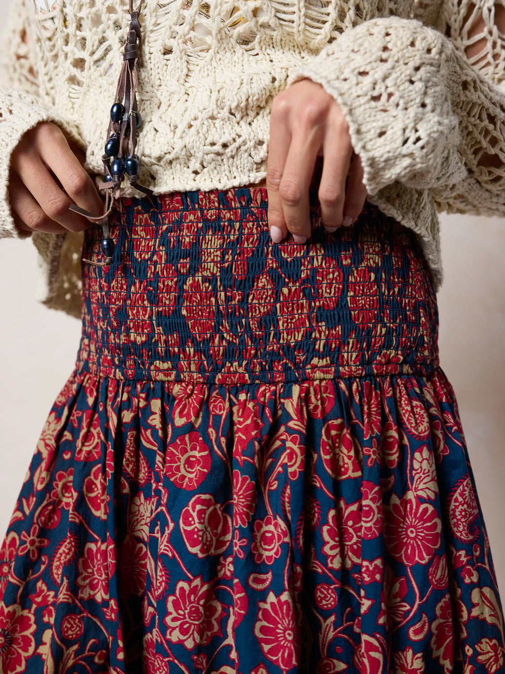 Flora Convertible Cotton Maxi Skirt - Ornate Paisley Navy