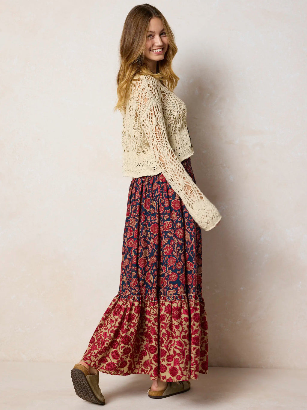 Flora Convertible Cotton Maxi Skirt - Ornate Paisley Navy