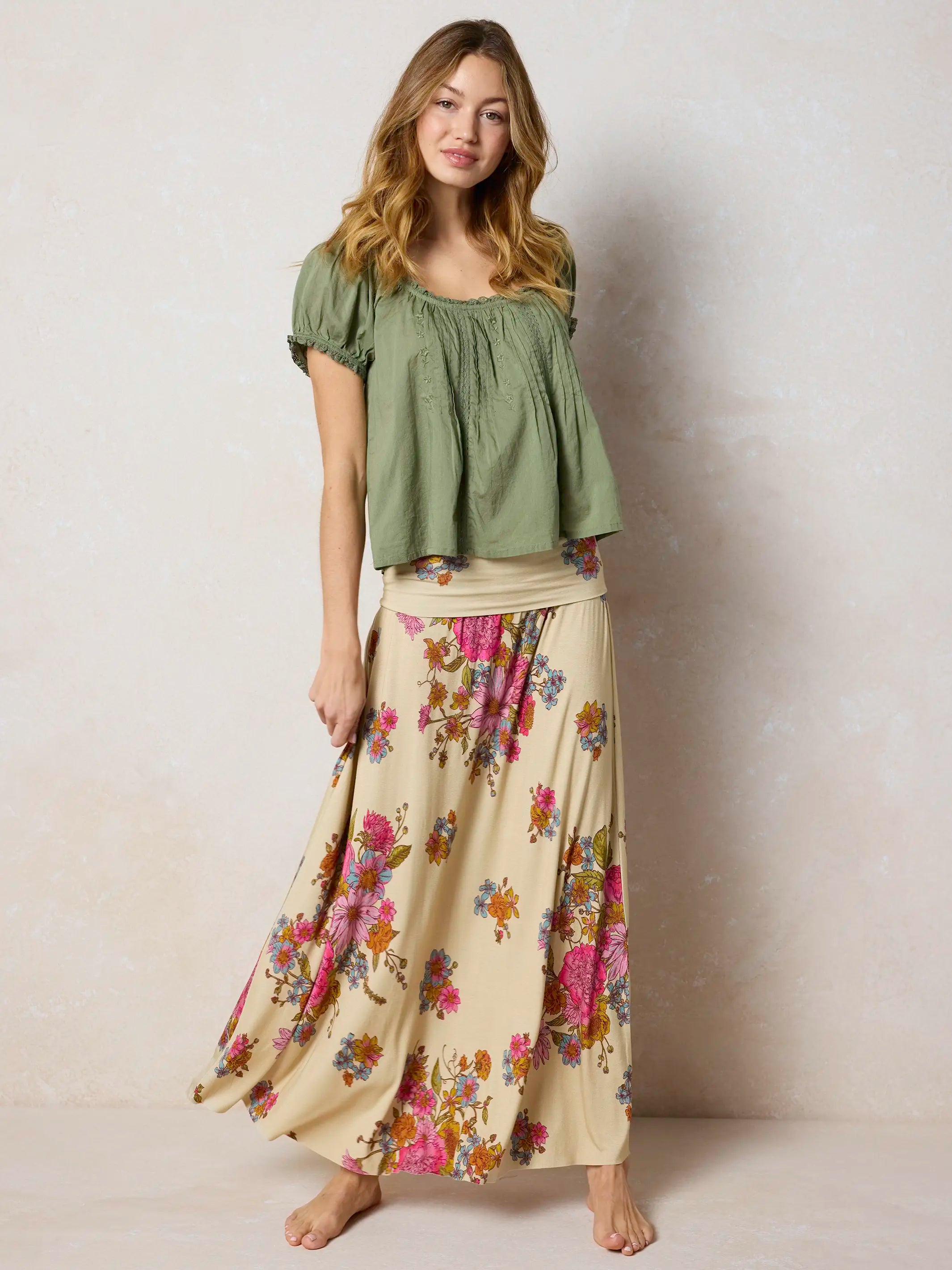Live-In-It Knit ButterSoft Convertible Maxi Skirt - English Garden Cream