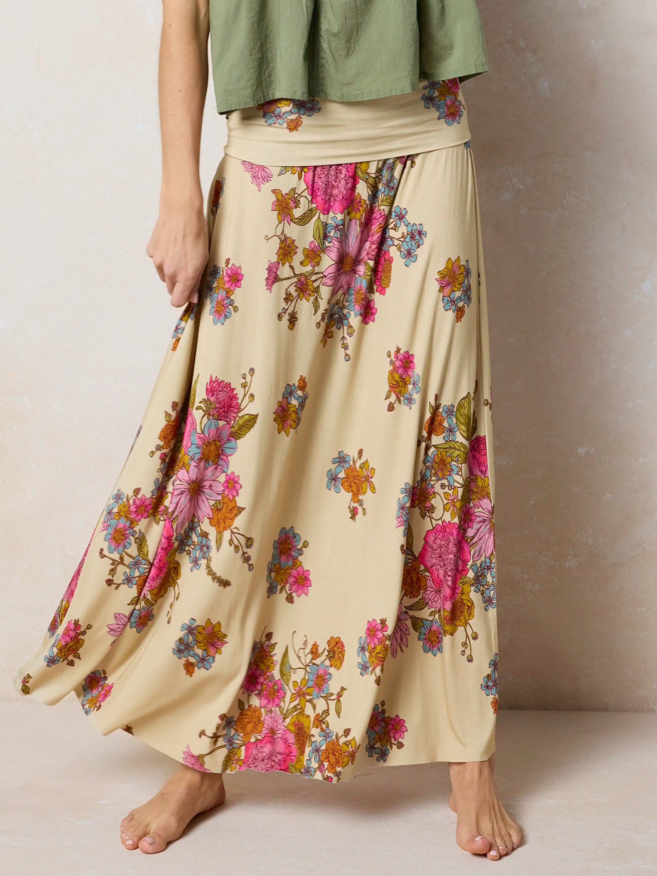 Live-In-It Knit ButterSoft Convertible Maxi Skirt - English Garden Cream
