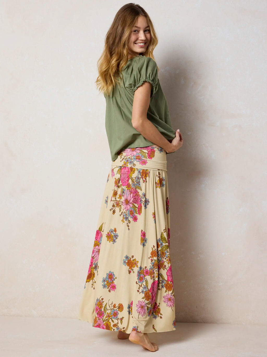 Live-In-It Knit ButterSoft Convertible Maxi Skirt - English Garden Cream