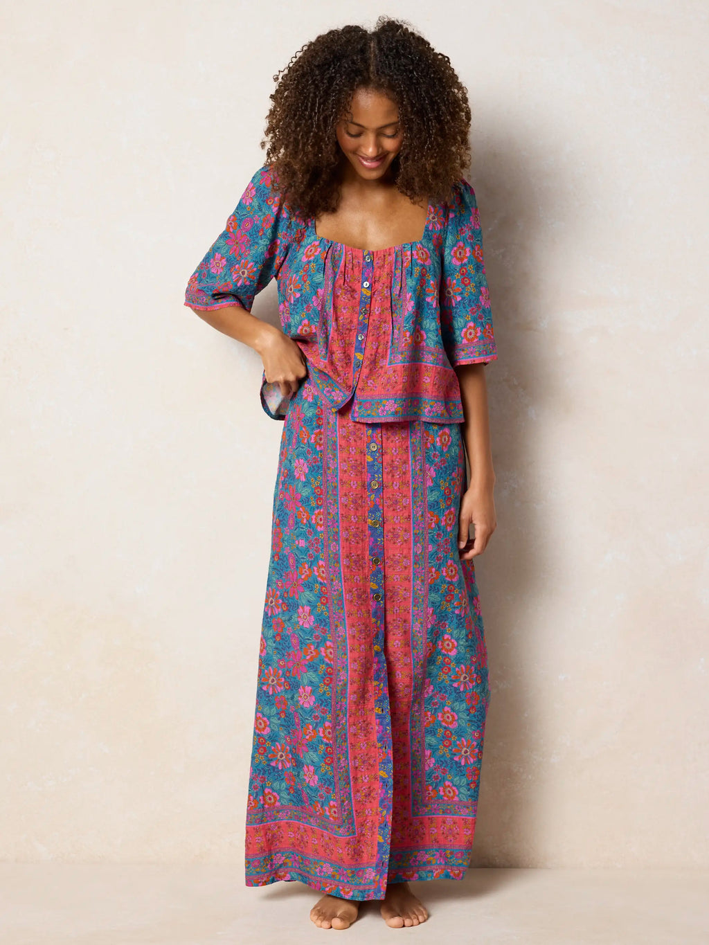 Elaina Maxi Skirt - Teal Boho Border Scarf