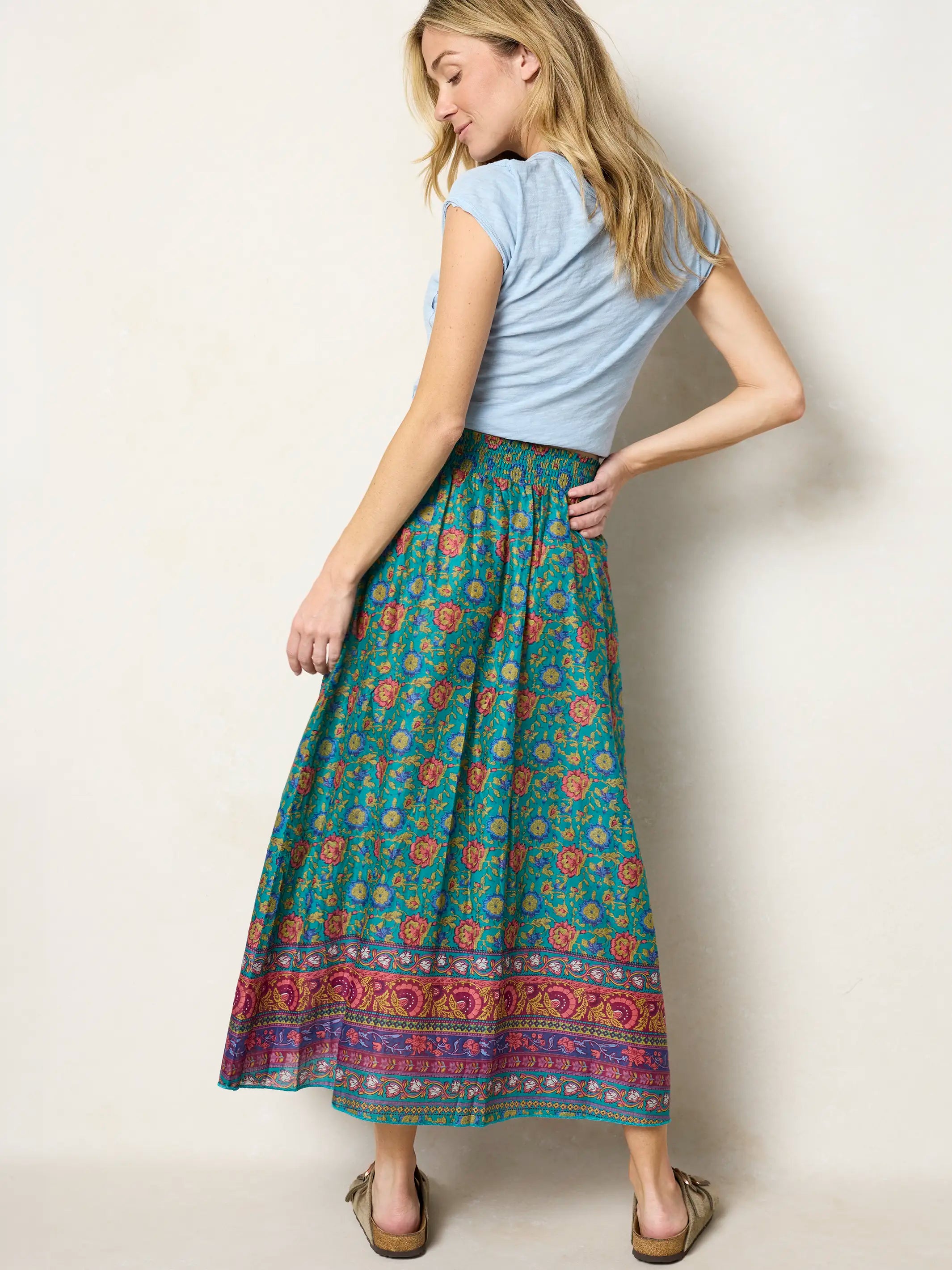 Cotton Skirt-In-A-Bag - Peony Border Teal
