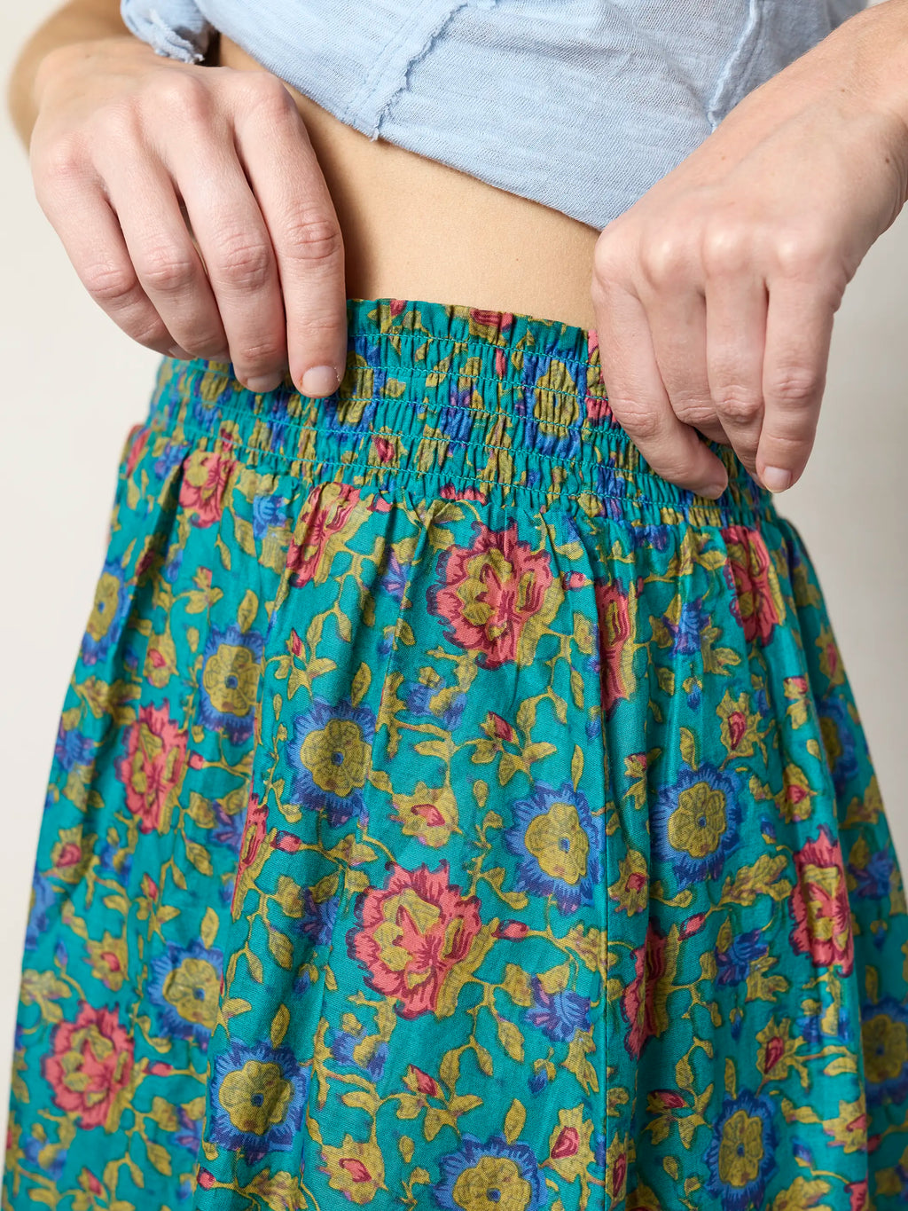 Cotton Skirt-In-A-Bag - Peony Border Teal