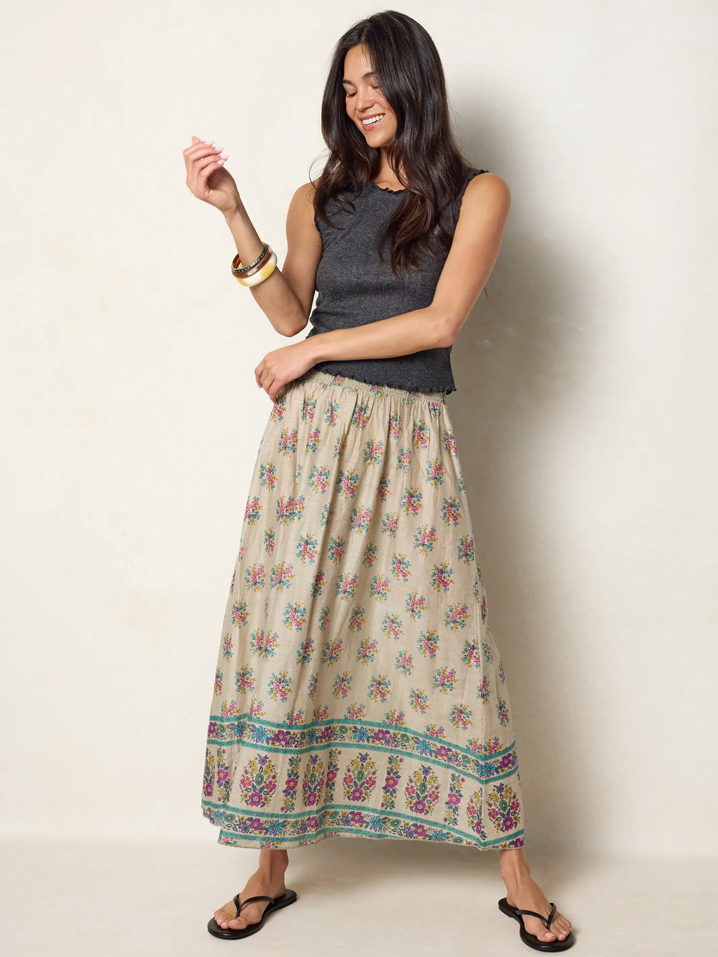 Cotton Skirt-In-A-Bag - Antique Blossoms Beige