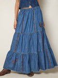 Abilene Embroidered Cotton Maxi Skirt - Denim